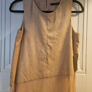 Zara Suede Tulle Pleated Sleeveless Top M BNWT